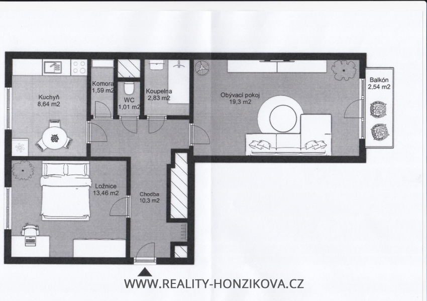 Pronájem, byt 2+1, 61m2, ul. Brojova, Plzeň - město